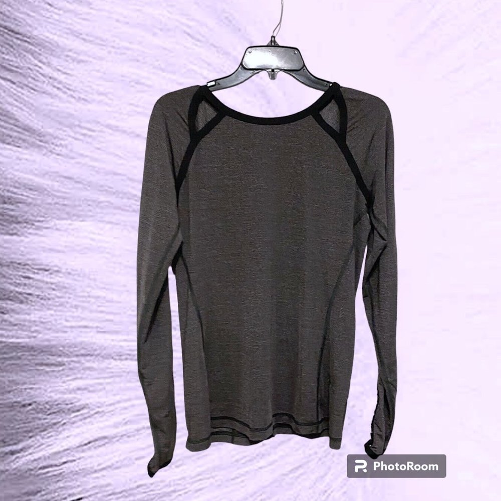 Lululemon Grey Long Sleeve Top w/Black Detail, FUN Cutouts & Reflective Trim - Picture 4 of 14